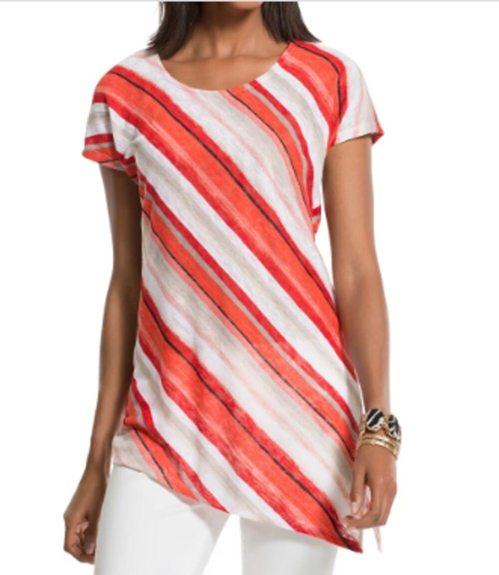 Chicos Womens Sweater Short Sleeve Diagonal Stripes Modern Classic Size Large